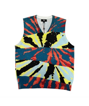 Stussy Printed Sweater Vest - Blue pas cher 